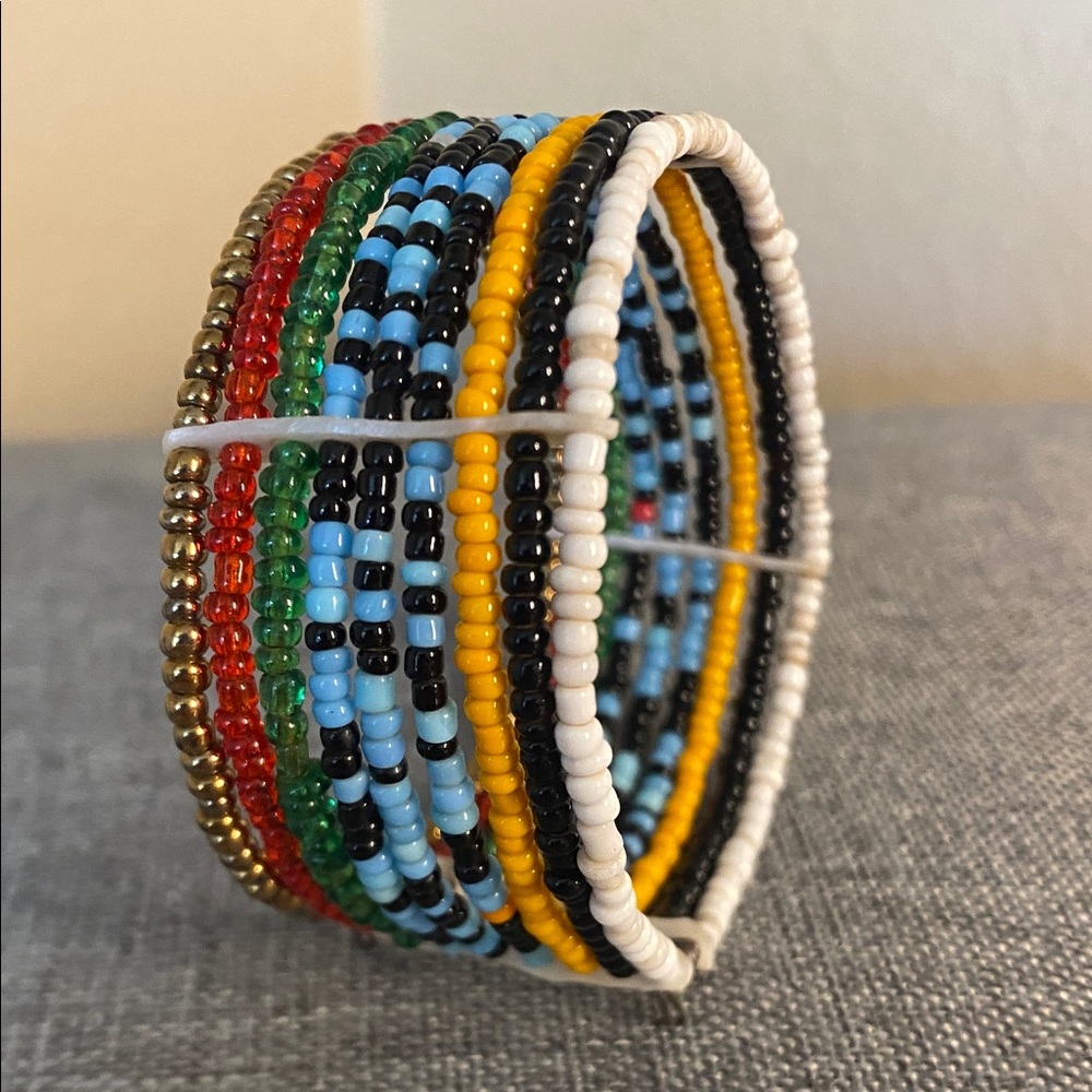 Vintage Multicolor Seed Bead Cuff Bracelet | 6.5” | Tribal Boho Statement
